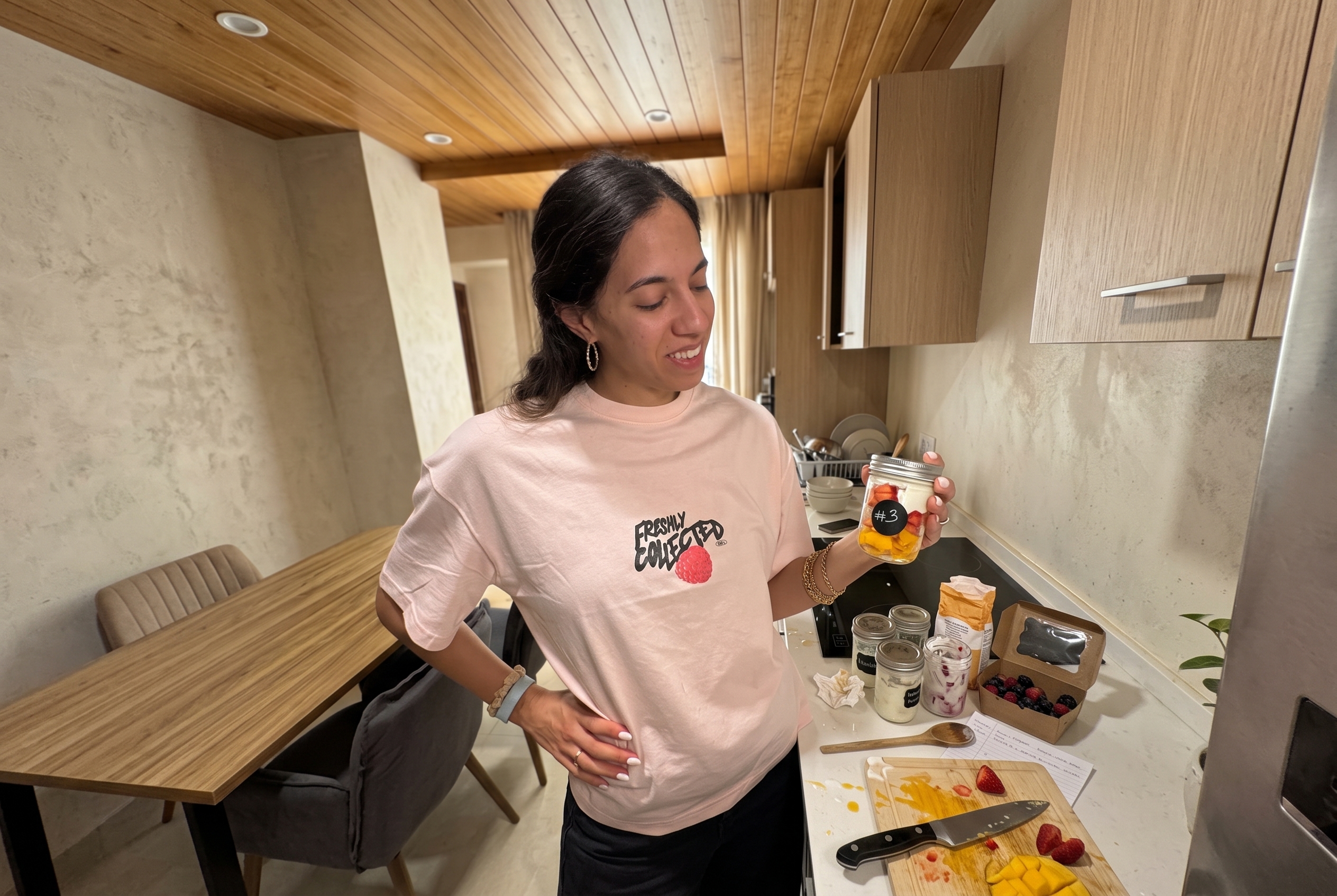 Yossra making yoghurt in her kitchen